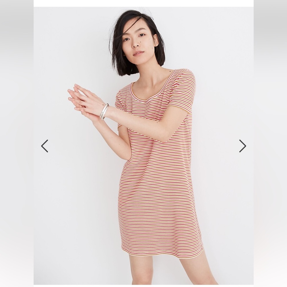 Madewell Swingy Tee Dress in Stripe Stretchy A-Line Ribbed Jersey Modal Cotton
